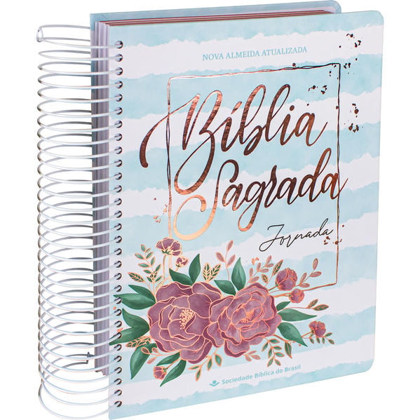 Bíblia Jornada - Capa espiral, impressa aquarela azul